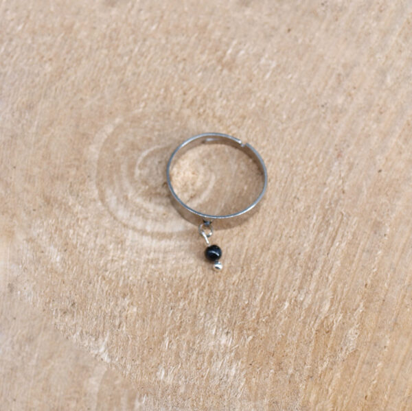 Bague agate noire et acier inoxydable AG-404