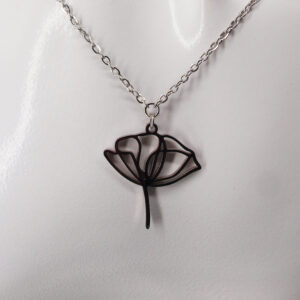 Collier acier inoxydable coquelicot filigrane AI-143