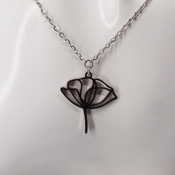 Collier acier inoxydable coquelicot filigrane AI-143