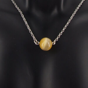 Collier acier inoxydable et œil de chat jaune AIC-102