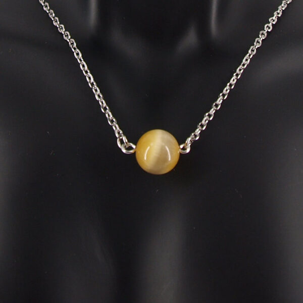 Collier acier inoxydable et œil de chat jaune AIC-102