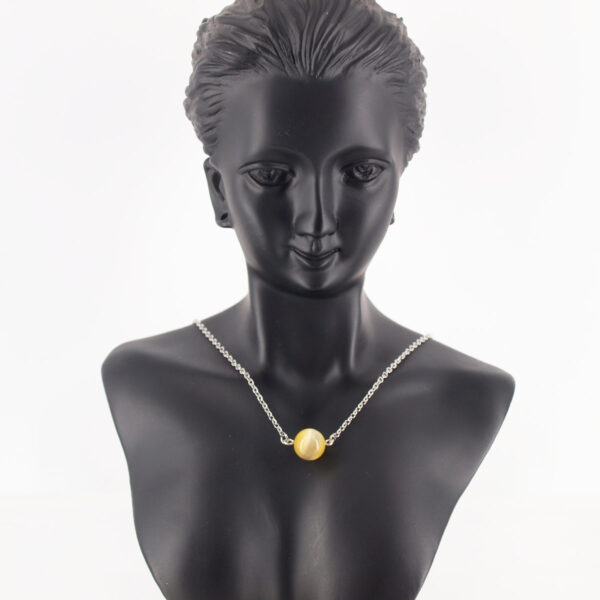 Collier acier inoxydable et œil de chat jaune AIC-102