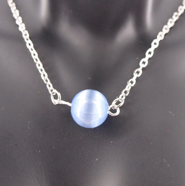 Collier acier inoxydable et œil de chat bleu/violet AIC-104