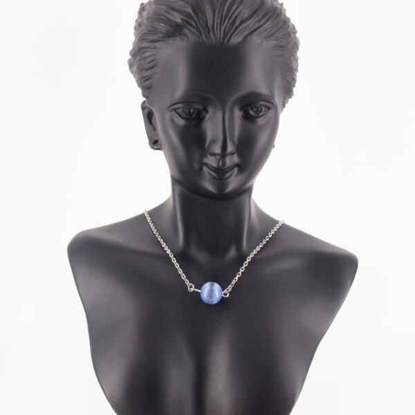 Collier acier inoxydable et œil de chat bleu/violet AIC-104