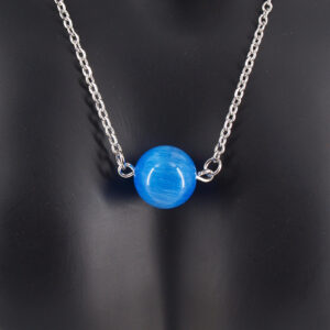 Collier acier inoxydable et œil de chat bleu AIC-105