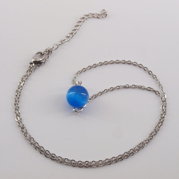 Collier acier inoxydable et œil de chat bleu AIC-105