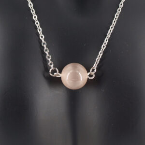 Collier acier inoxydable et œil de chat rose AIC-106