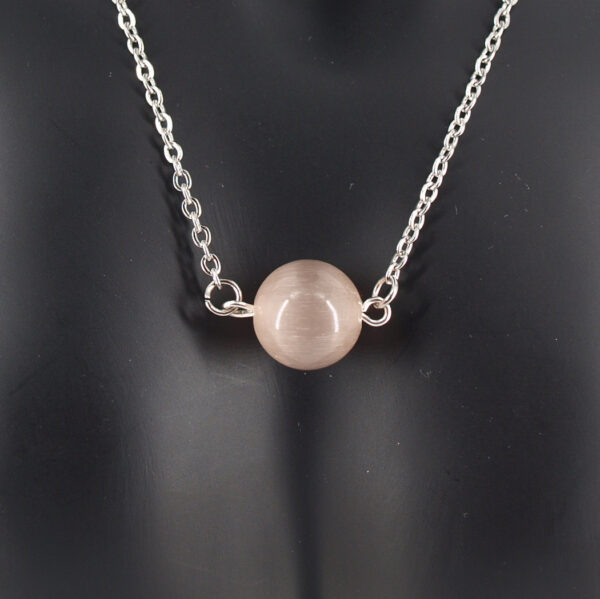 Collier acier inoxydable et œil de chat rose AIC-106
