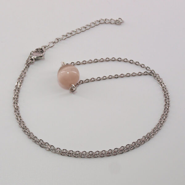 Collier acier inoxydable et œil de chat rose AIC-106