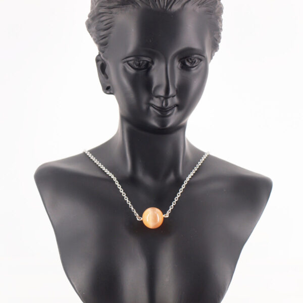 Collier acier inoxydable et œil de chat rose/orange AIC-107