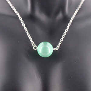Collier acier inoxydable et œil de chat vert AIC-108
