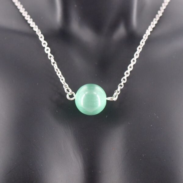 Collier acier inoxydable et œil de chat vert AIC-108