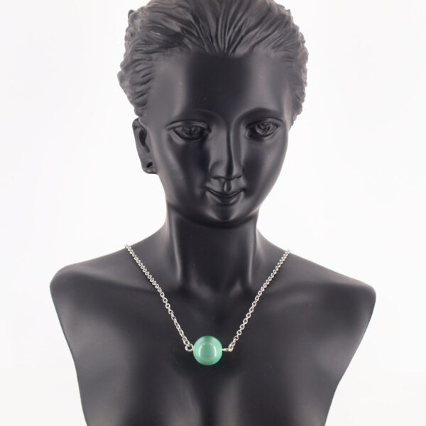 Collier acier inoxydable et œil de chat vert AIC-108