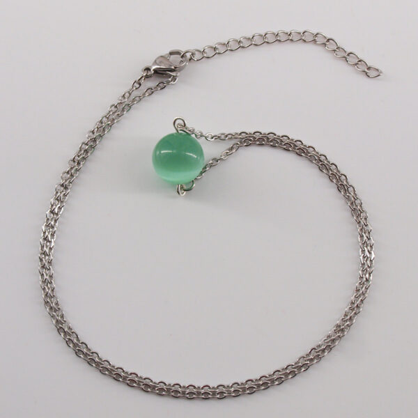 Collier acier inoxydable et œil de chat vert AIC-108