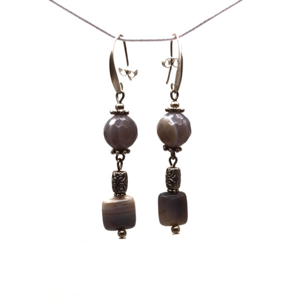 Boucles d'oreilles pendantes agate veinée AG-108