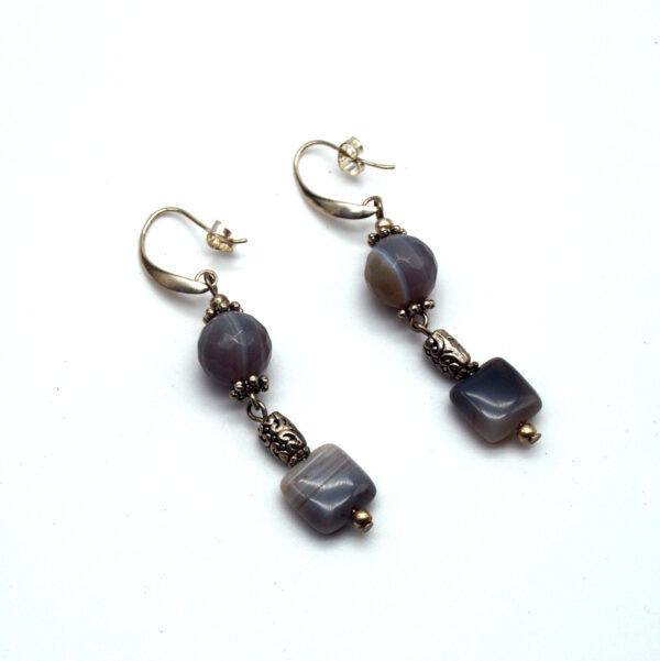 Boucles d'oreilles pendantes agate veinée AG-108