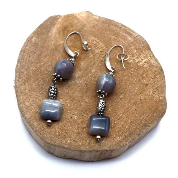 Boucles d'oreilles pendantes agate veinée AG-108