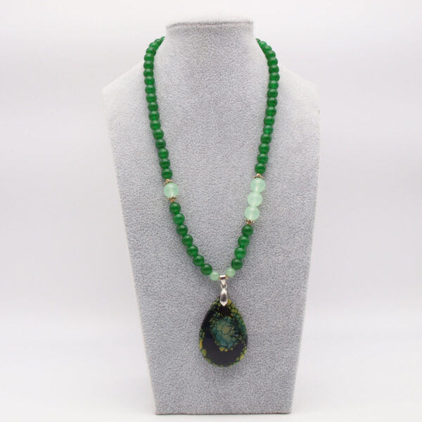 Collier jade vert, aventurine et agate veinée JD-101 51cm femme