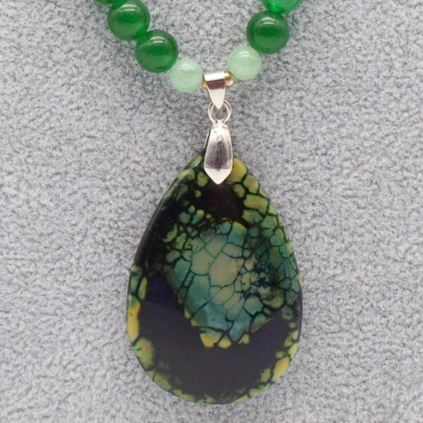 Collier jade vert, aventurine et agate veinée JD-101 51cm femme