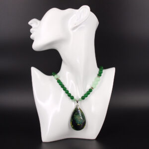 Collier jade vert, aventurine et agate veinée JD-101 51cm femme