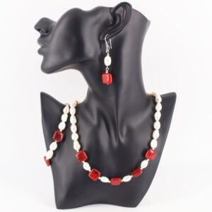 Parure perles de culture eau douce et jaspe rouge PC-301 femme