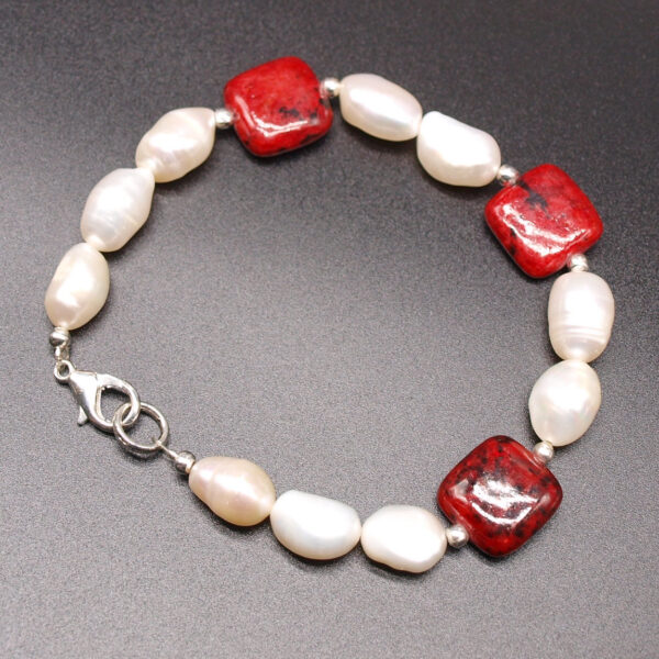 Parure perles de culture eau douce et jaspe rouge PC-301 femme