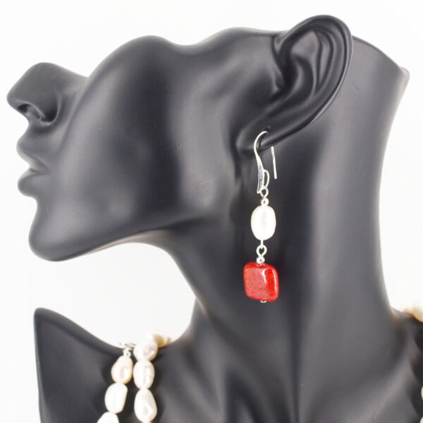 Parure perles de culture eau douce et jaspe rouge PC-301 femme