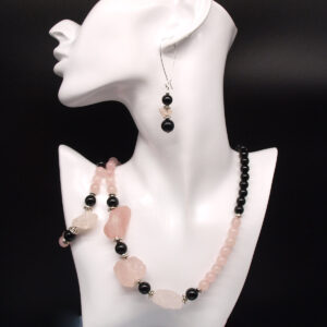 Parure quartz rose et onyx QR-301